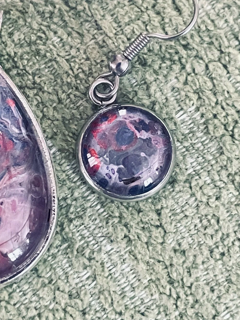 Handcrafted Teardrop Pendant & Earrings Set in Purple and Multicolor by me.